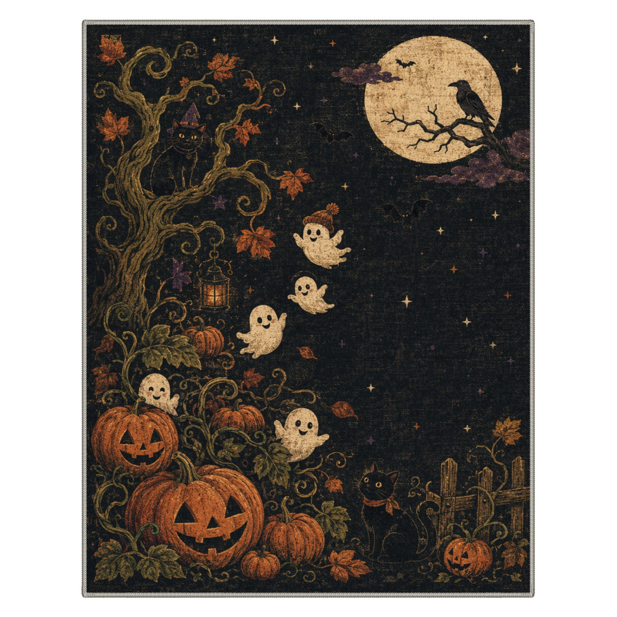 GENIMO 2'x3' Halloween Doormat, Washable Non Slip Soft Whimsical Cat Outdoor Door Mat for Front Door Covered Porch Patio Entryway, Rustic Black