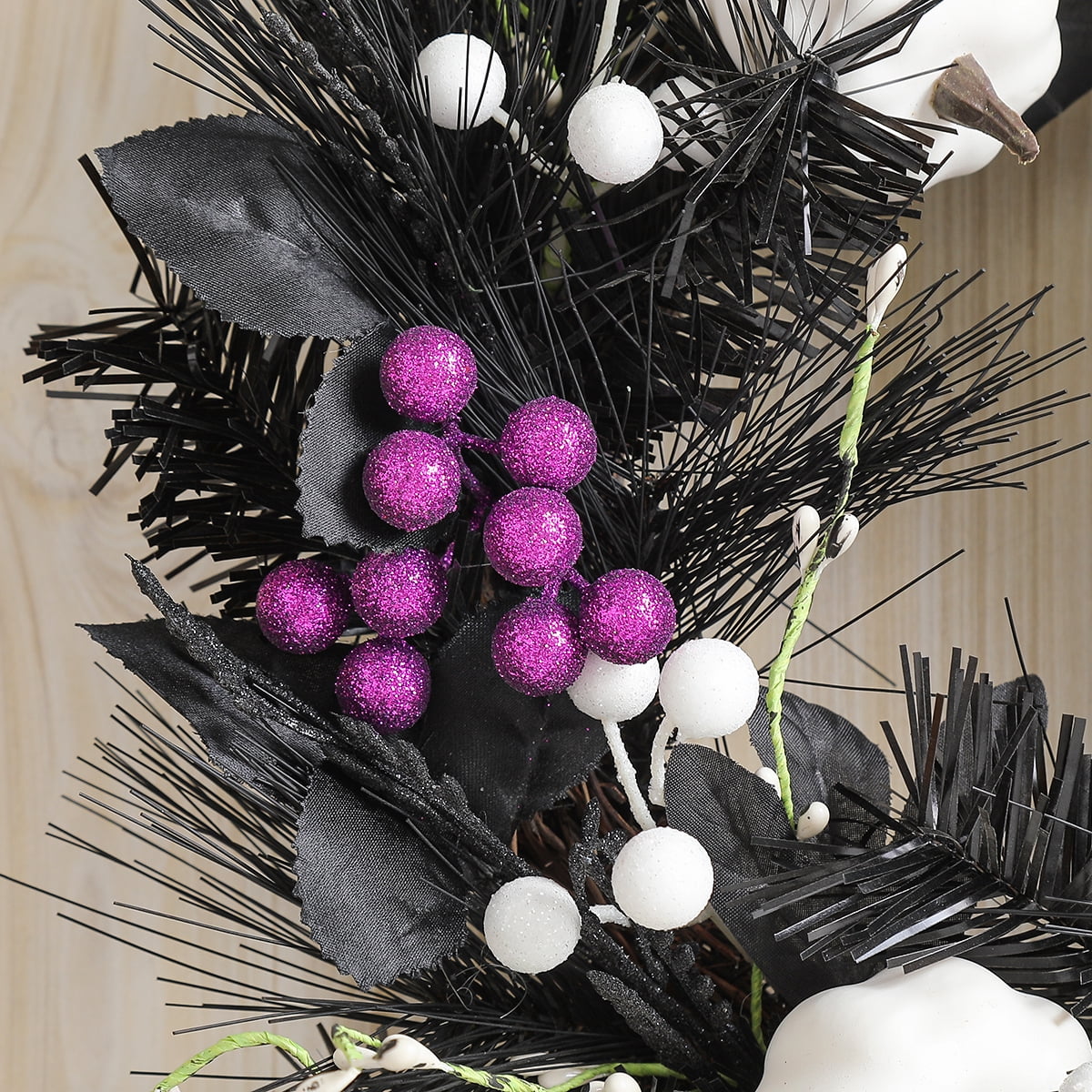 15.7 Inch Halloween Wreaths with White Pumpkin, Black Wreaths for Front Door, Halloween Decoration for Indoor Outdoor Wall Window Porch Patio Garden