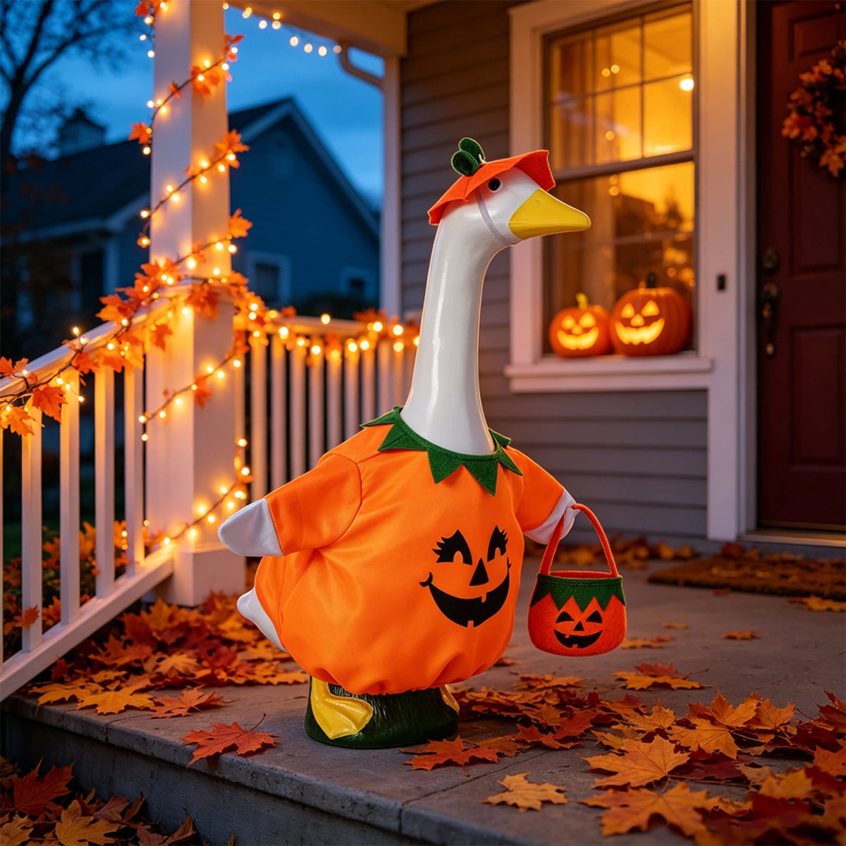 Halloween Garden Porch Decor, Porch Goose Outfits Halloween, 23 Inch Porch Goose Outfits, Witch Dress and Hat Set, Fits 23X11X26 Inch Standing Plush Goose for Front Porch Lawn