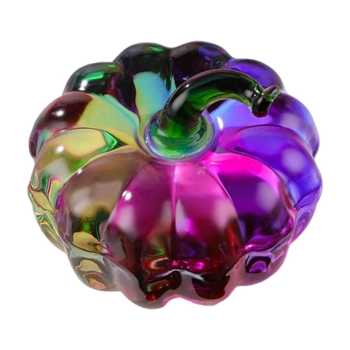 Fall Decor Mini Blue Hand Blown Glass Pumpkin Figurine Transparent Crystal Pumpkin with Green Stem Art Glass Fruit Tabletop Decor for Home Office Shelf Thanksgiving Halloween Gift
