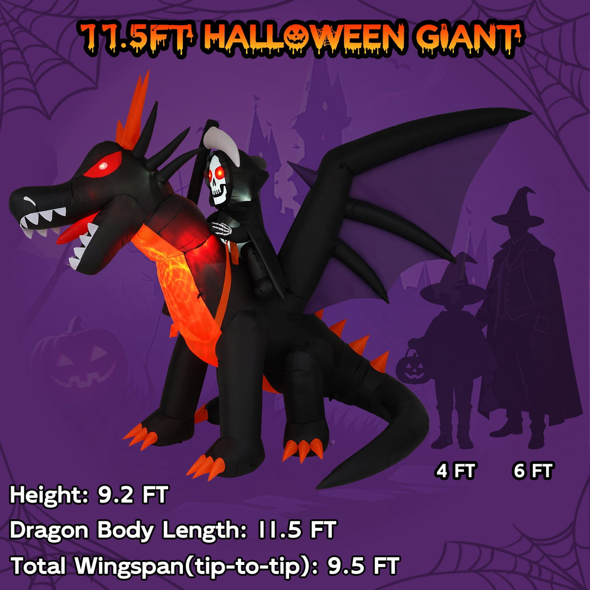 BSHAPPLUS® 9ft Halloween Inflatable Decorations,Blow up Yard Decor with Auto-Scaling Ghost in Pumpkin, Witch, Tombstone,Black Cat,Built-in LED,IP44 Waterproof for Outdoor Lawn Garden Party