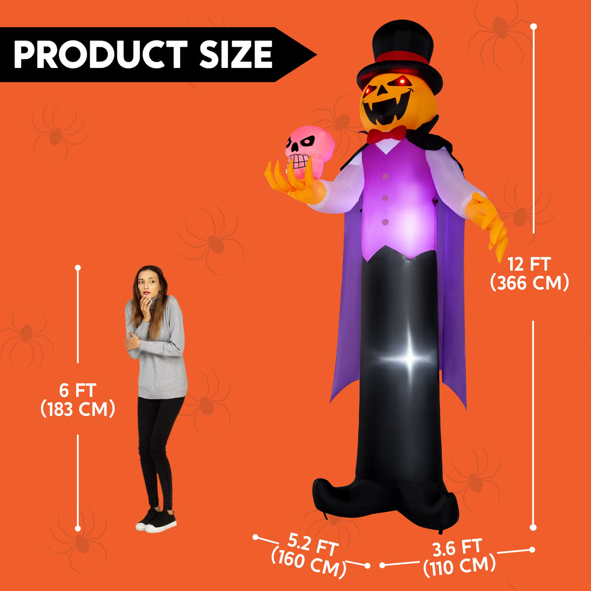 Joyfy 9 ft Halloween Inflatables Pumpkin Skeleton Decorations with Built-in LED Lights,Large Blow Up Decoration for Yard Lawn Garden Indoor Outdoor, Pumpkin Skeleton Inflatable Decoration