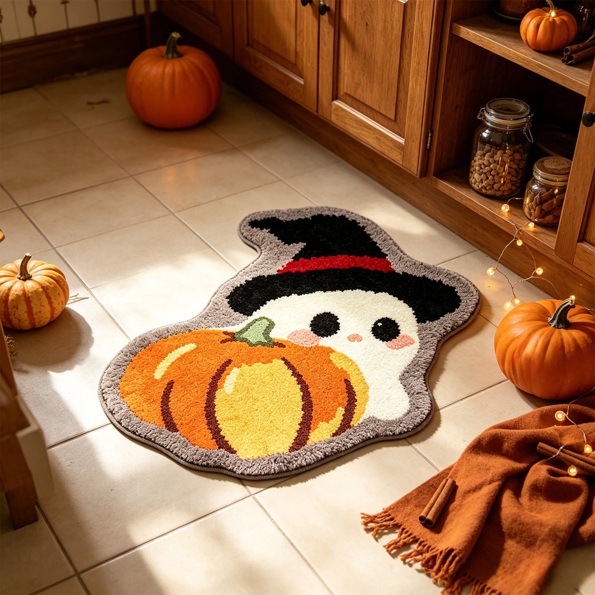 Halloween Ghost Door Mat, Cute Welcome Mat for Front Door Porch Entryway Haunted Outdoor Decor Spooky Decorative Entrance Doormat Non Slip Halloween Rug, 16" x 24"