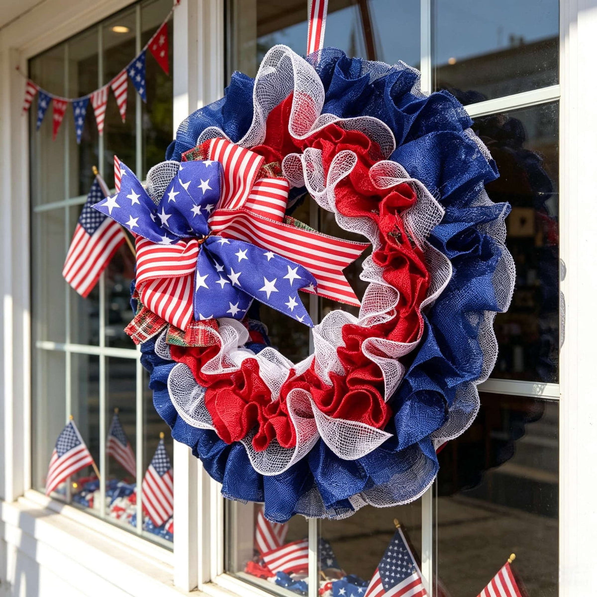 Nkmbld 4th of July Wreaths for Front Door, Independence Day Wreath Red White Blue Flower Wreath for Independence Day Memorial Day Flag Day Decor