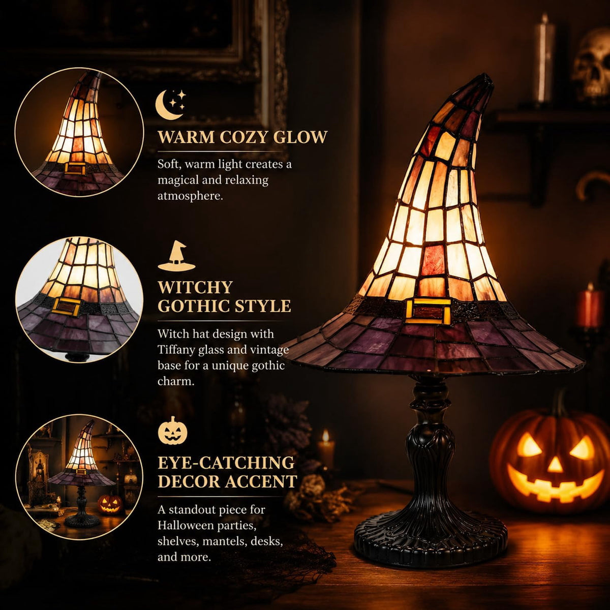 Clearance Witch Hat Lamp, Halloween Nigh Light Handcrafted Retro Resin Witch Hat Light, Usb Powered, Gothic Halloween Decorations for Bedroom
