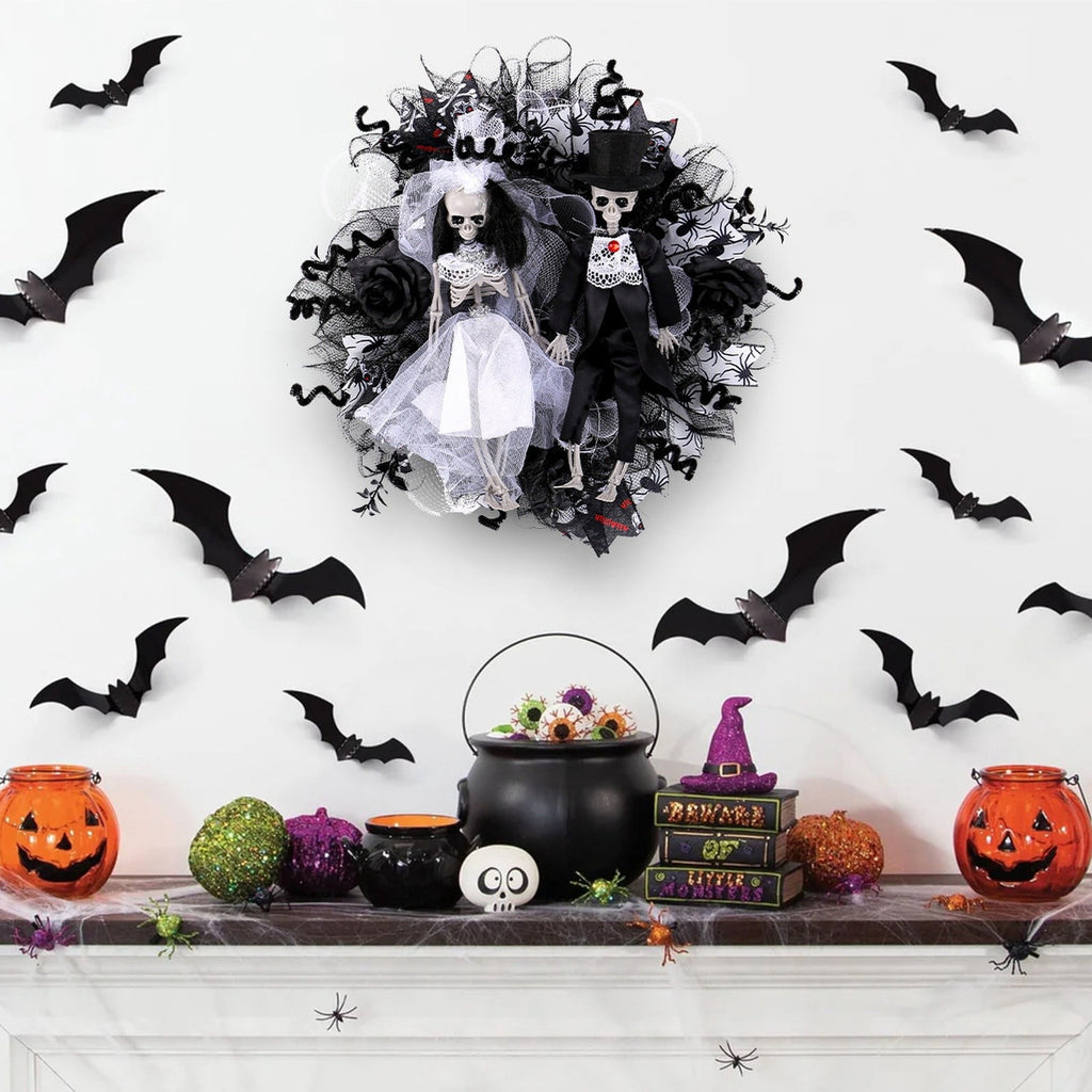 Halloween Wreath with Lights for Front Door, Collapsible Pre-Lit Wreath with Pumpkin Halloween Decorations for Home Wall Decor
