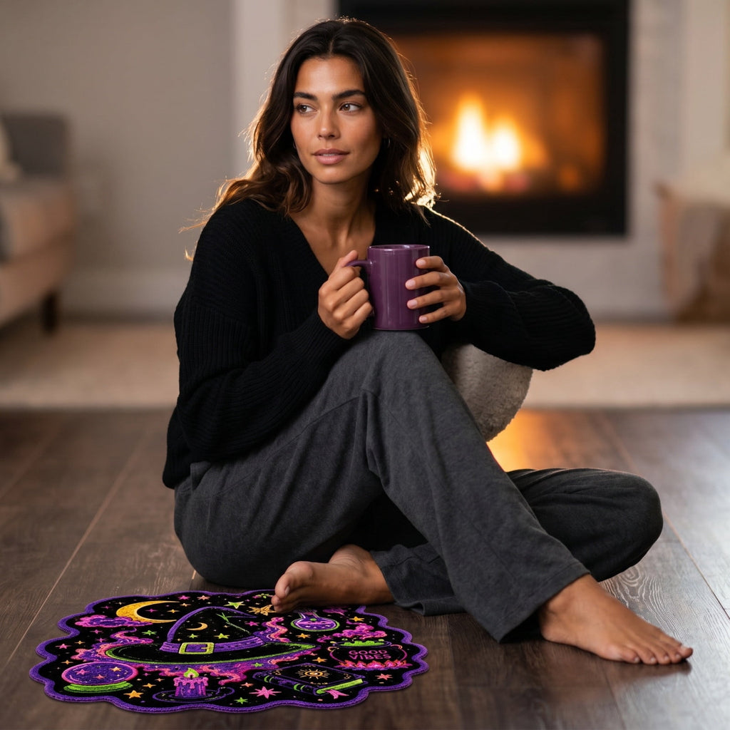 Halloween Round Rug Optical Ghost Pumpkin Mat 15.75in Diameter Polyester Skidproof & Soft for Entryway Bedroom Party by MPOISVA