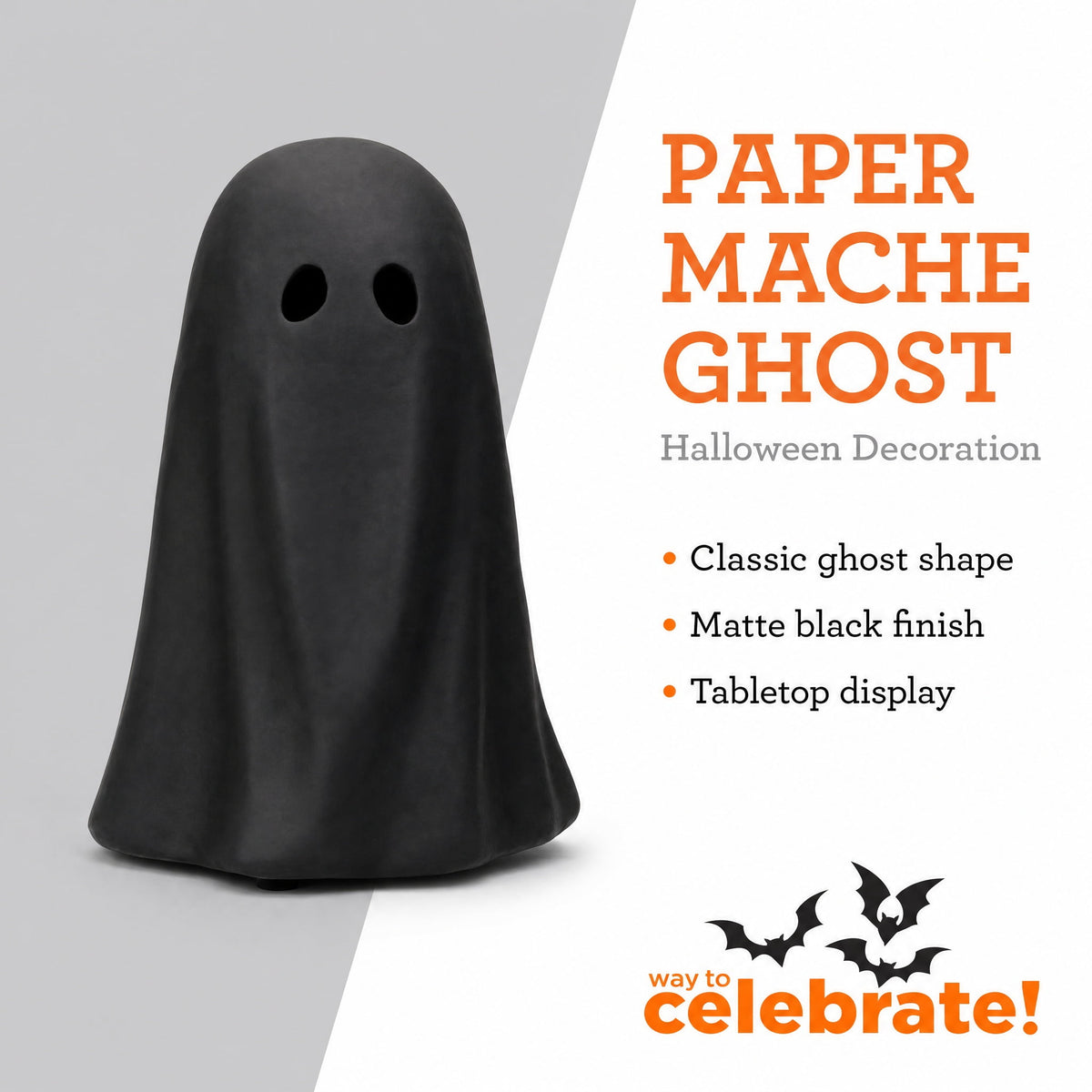 Paper Mache Ghost Decoration, Black, 10.9", Halloween by Way To Celebrate