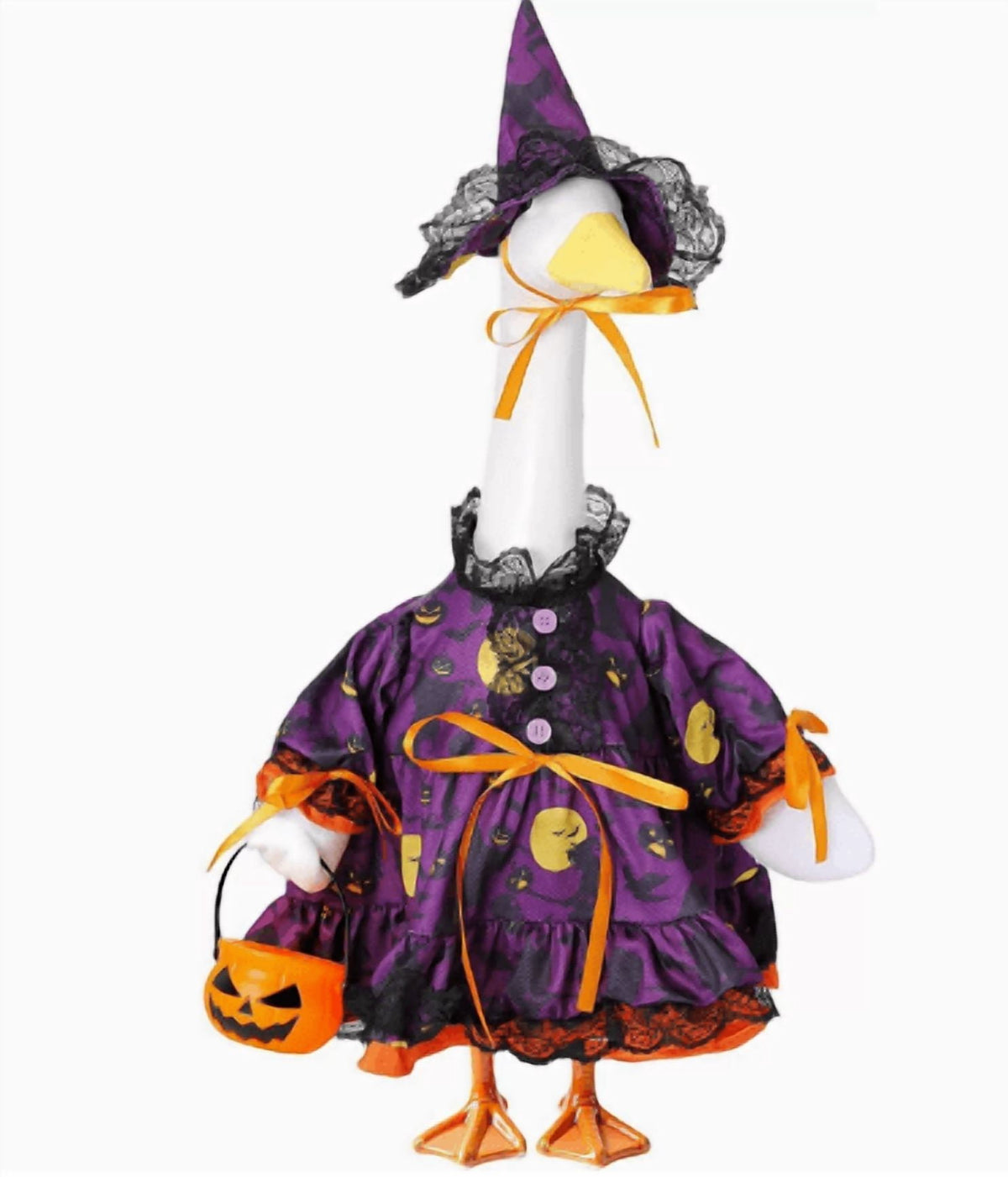 Halloween Garden Porch Decor, Porch Goose Outfits Halloween, 23 Inch Porch Goose Outfits, Witch Dress and Hat Set, Fits 23X11X26 Inch Standing Plush Goose for Front Porch Lawn