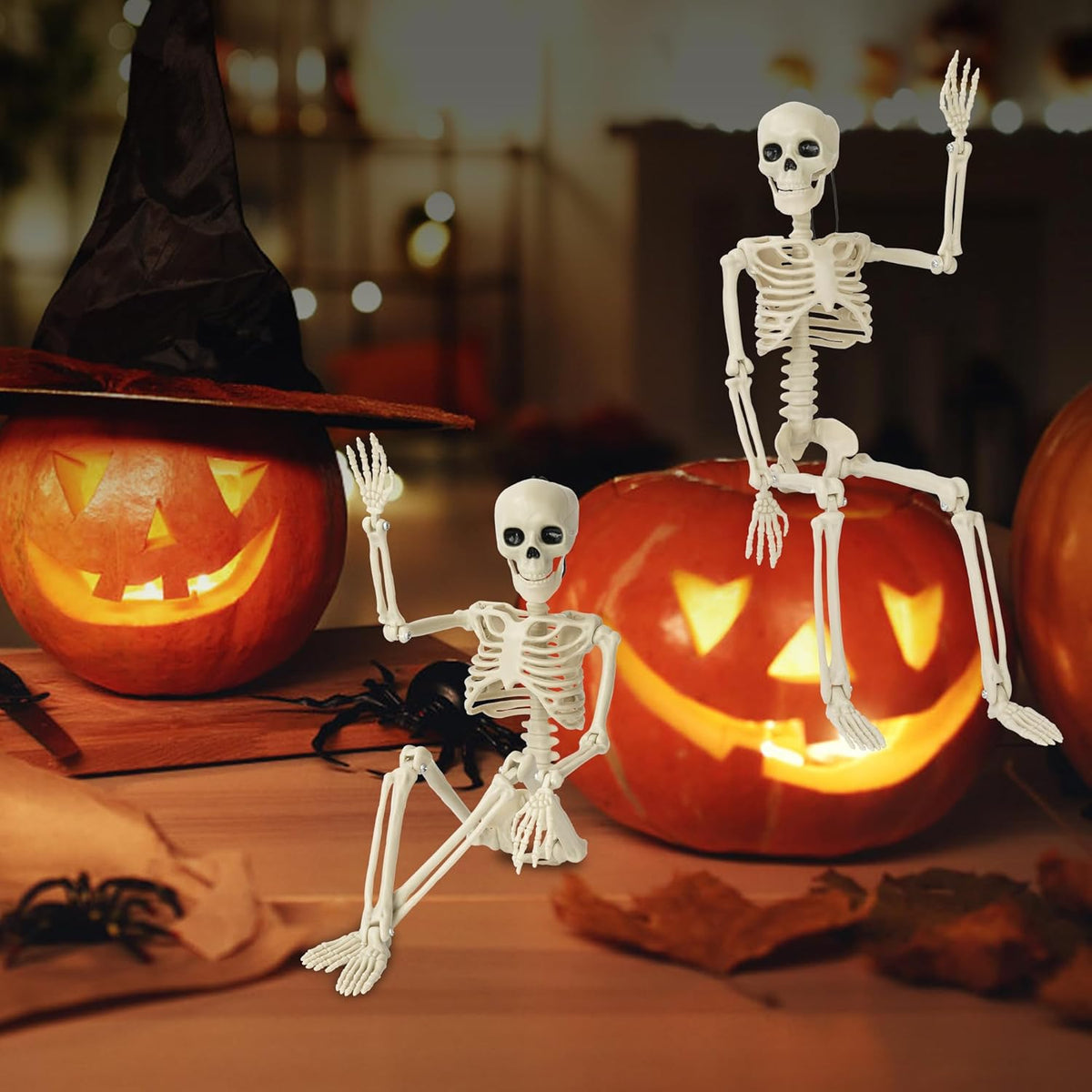 XZKING 5 Pack Halloween Skeleton Decorations, 16" Full Body Plastic Mini Little Skeleton Posable Joints Poseable Skeleton for Skeleton Halloween Party Hanging Decoration