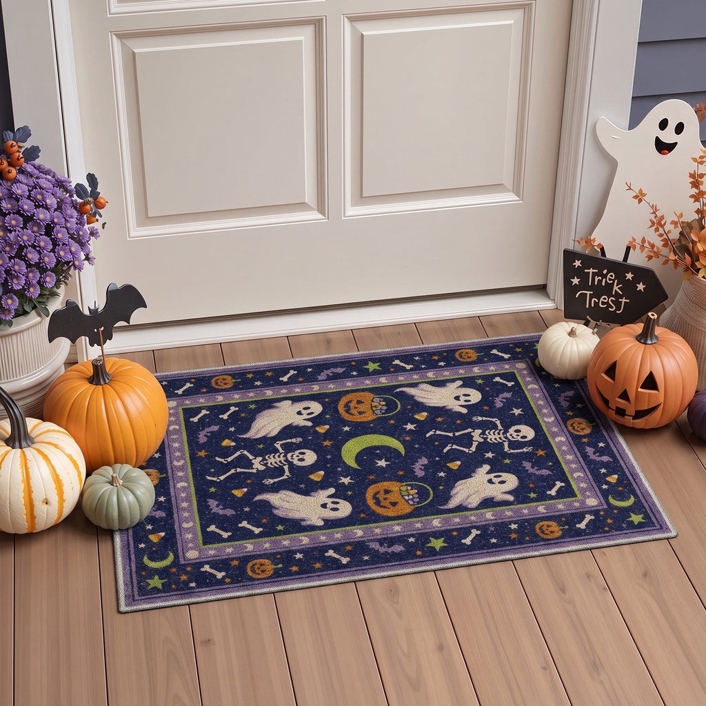 KUETH 3'x5' Halloween Machine Washable Area Rug, Non-Slip Rugs for Living Room, Bedroom and Dining Room, Orange