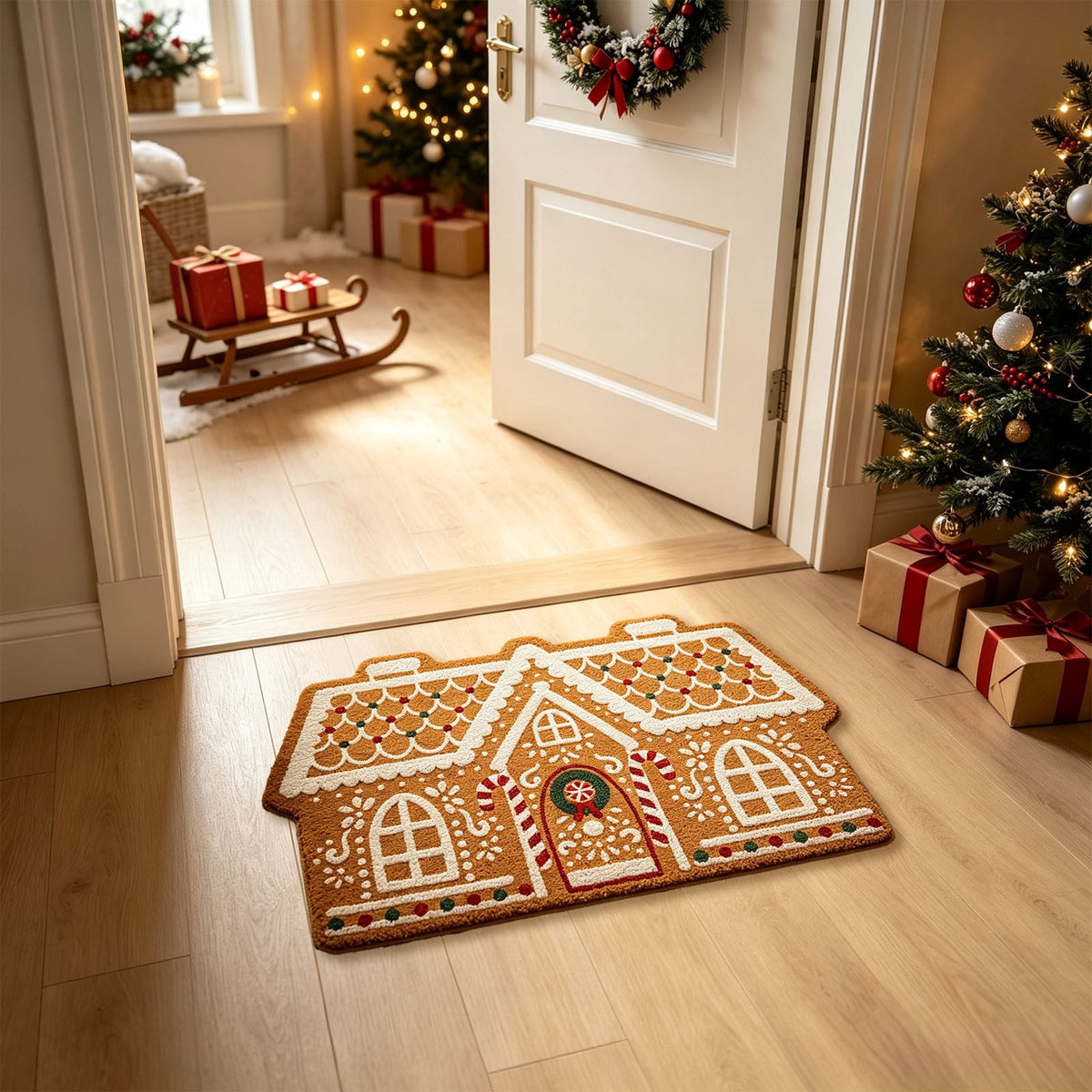 Front Door Mat Indoor Outdoor Entrance Rug, Semicircular Entrance Mat, Half Round Waterproo Non-Slip Durable Rubber Doormat for Garage, Patio, 29.5 inch