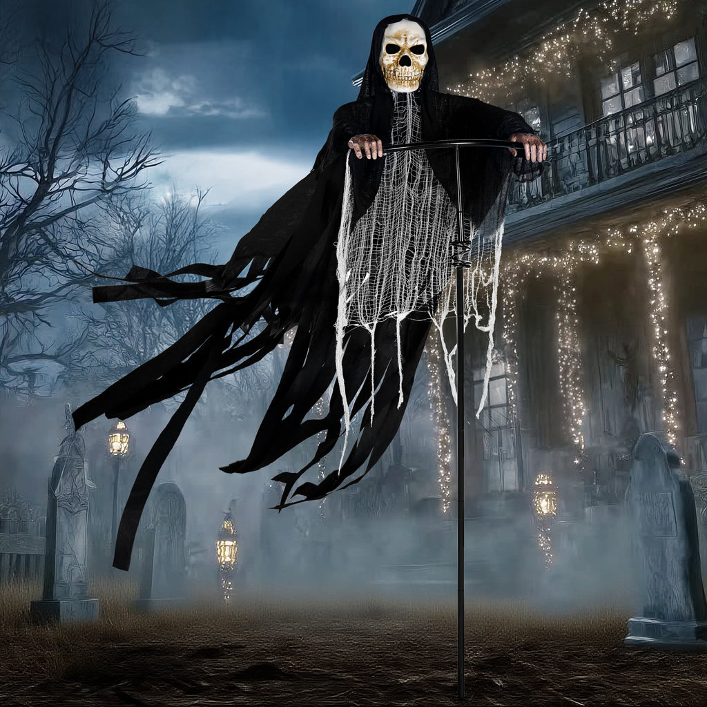 Joyfy Halloween Decorations Outdoor, 72"(6ft) Light Up Animated Scary Decorations Pumpkin Ghost with Sound Activation,Animatronics Pumpkin Decorations for Haunted House Prop Yard Decor