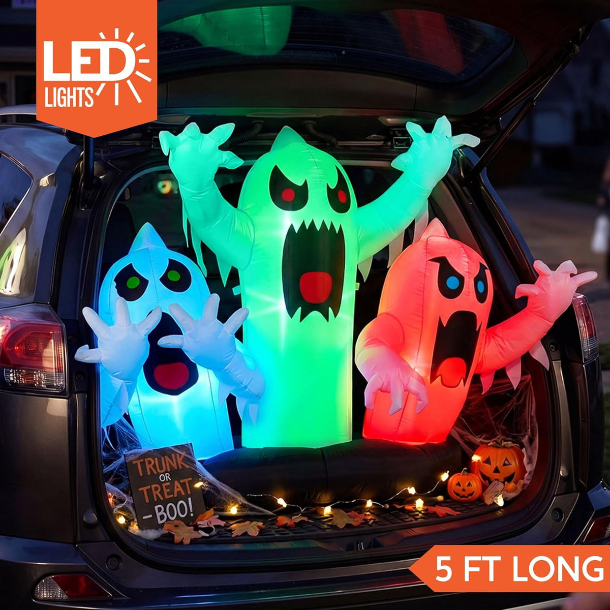Joyfy 3.6 ft Animated Halloween Inflatable Dinosaur Decoration,Trunk or Treat Car Decorations Kit Dinosaur with Built-in LED Light for Halloween Party Indoor,Outdoor,Yard,Garden Decor