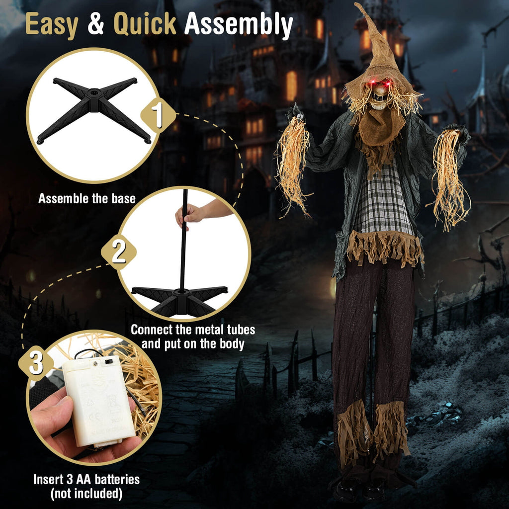 Costway 7 FT Halloween Decoration Animated Standing Scarecrow Light-up Eyes Poseable Arm
