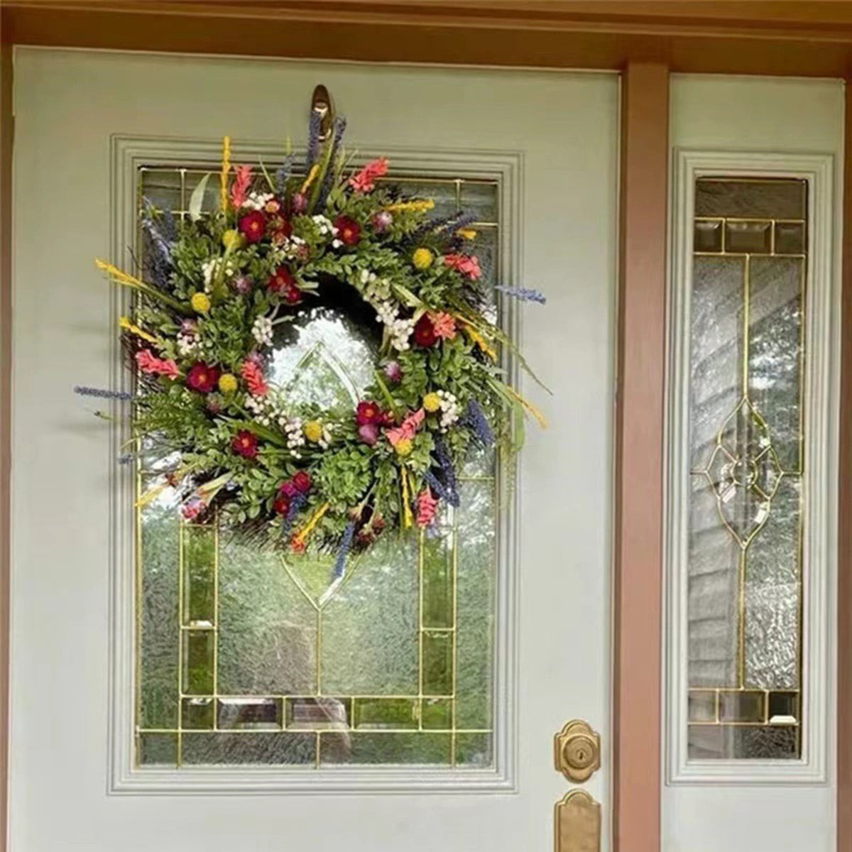 Texas Wildflower Wreath Spring And Summer Plastic Wreath Home Patio Door Hanging Decoration Simulation Dried Flowers For Halloween Thanksgiving Christmas(Green)