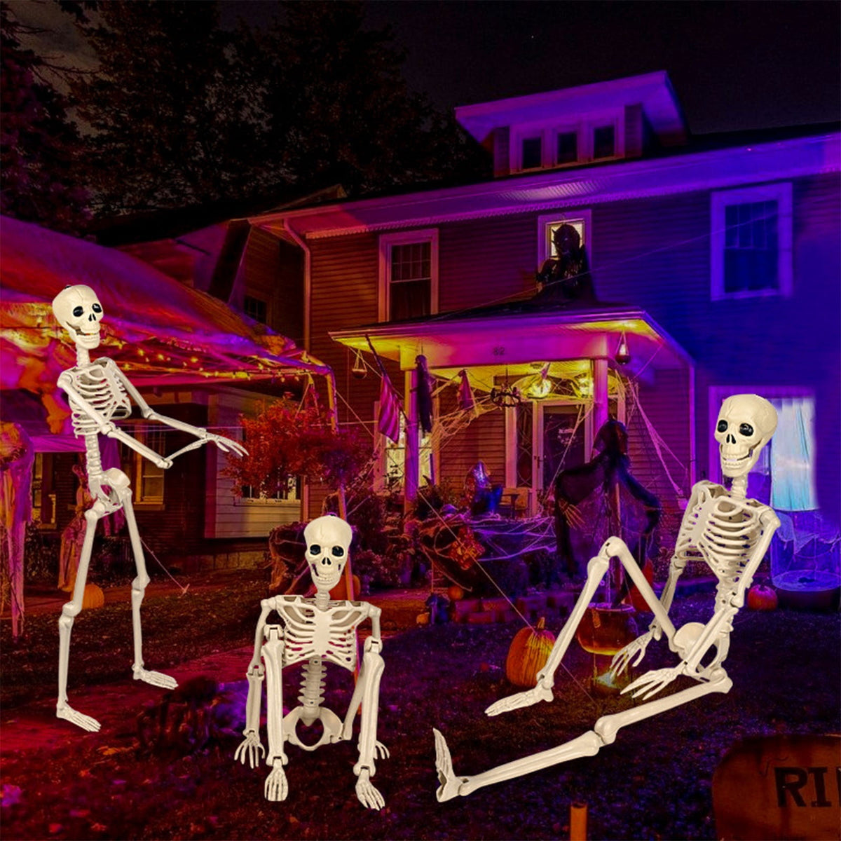 LmnLft Life Size Poseable Hanging Skeleton Decoration with Movable Joints, Full Body Halloween Prop for Indoor Outdoor Yard Party Displays