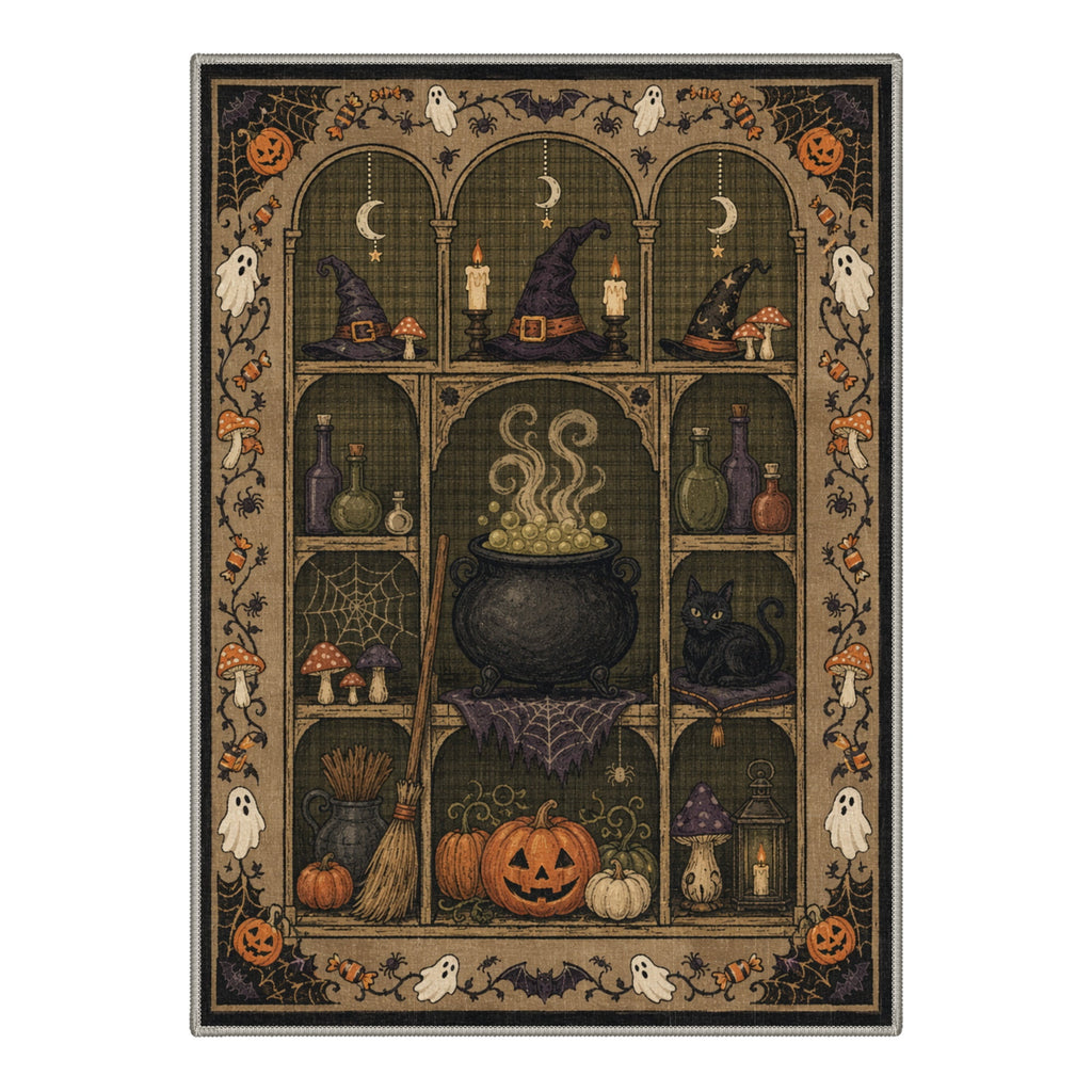 GENIMO 5'x7' Halloween Area Rug for Living Room, Washable Non Slip Soft Vintage Pumpkin Indoor Rug for Bedroom Dining Room Home Office, Antique Moss