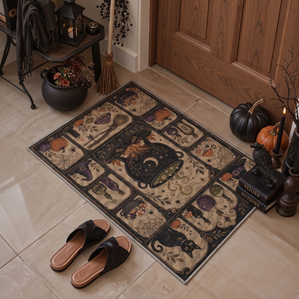 GENIMO 5'x7' Halloween Area Rug for Living Room, Washable Non Slip Soft Vintage Pumpkin Indoor Rug for Bedroom Dining Room Home Office, Antique Moss