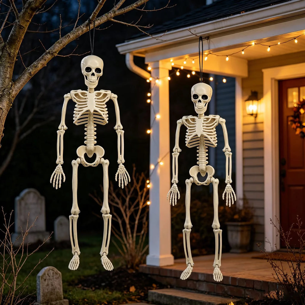 Fdyrgv 4 Pack 16" Posable Full Body Skeleton, Halloween Skeleton Decor with Movable Joints & Adjustable Jaw, Built-in Hanging String, Water Resistant Graveyard Haunted House Yard Décor