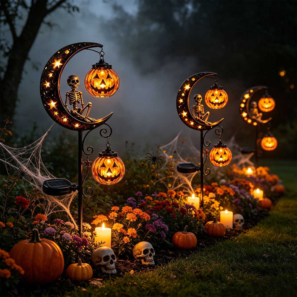 Halloween Solar Garden Stake Light,Metal Hanging Pumpkin Lantern Waterproof for Yard Lawn Proch