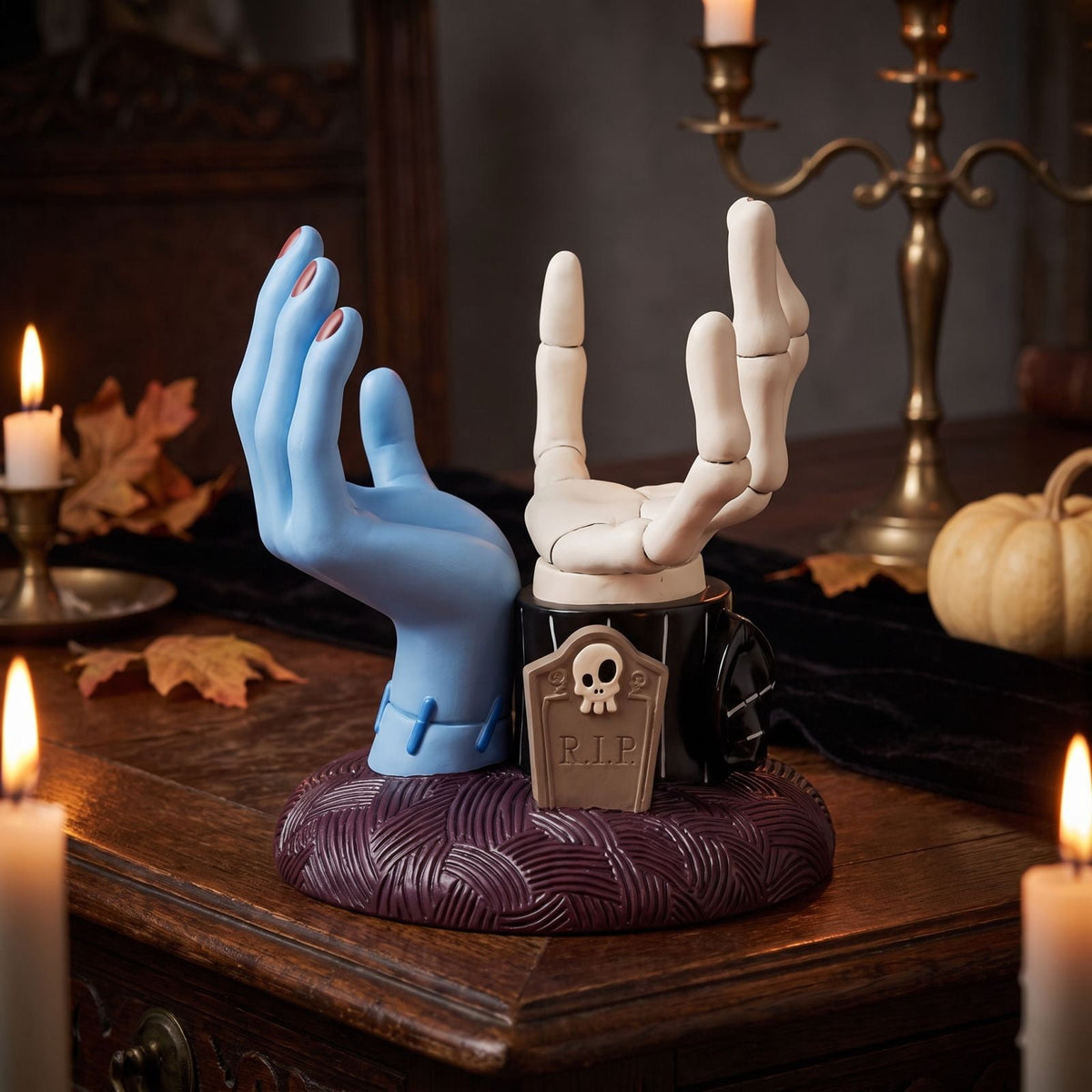 Halloween Hand Candle Holder Decorative Tabletop Figurine Resin Sculpted Accent for Mantel Shelf Desk Party Display
