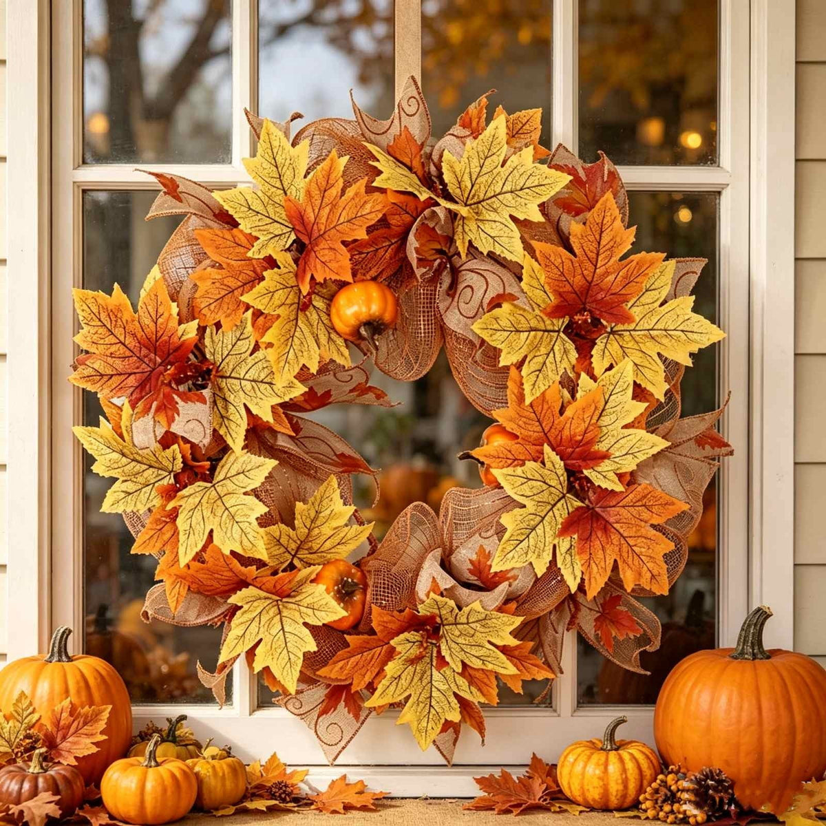 Festival Pumpkin Maple Leaf Artificial Wreath Door Hanging, Halloween Wreath