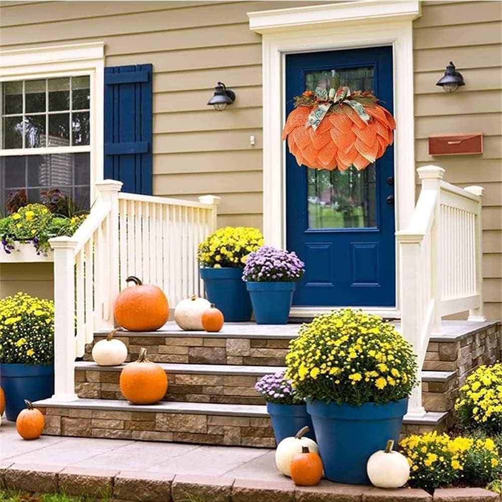KOMI 2024 Fall Peony and Pumpkin Wreath for Front Door - Year Round Durable Farmhouse Wreath with Maple Leaves, Berries, Pinecones, and Pumpkins for Thanksgiving, Halloween, and Seasonal Home Decor