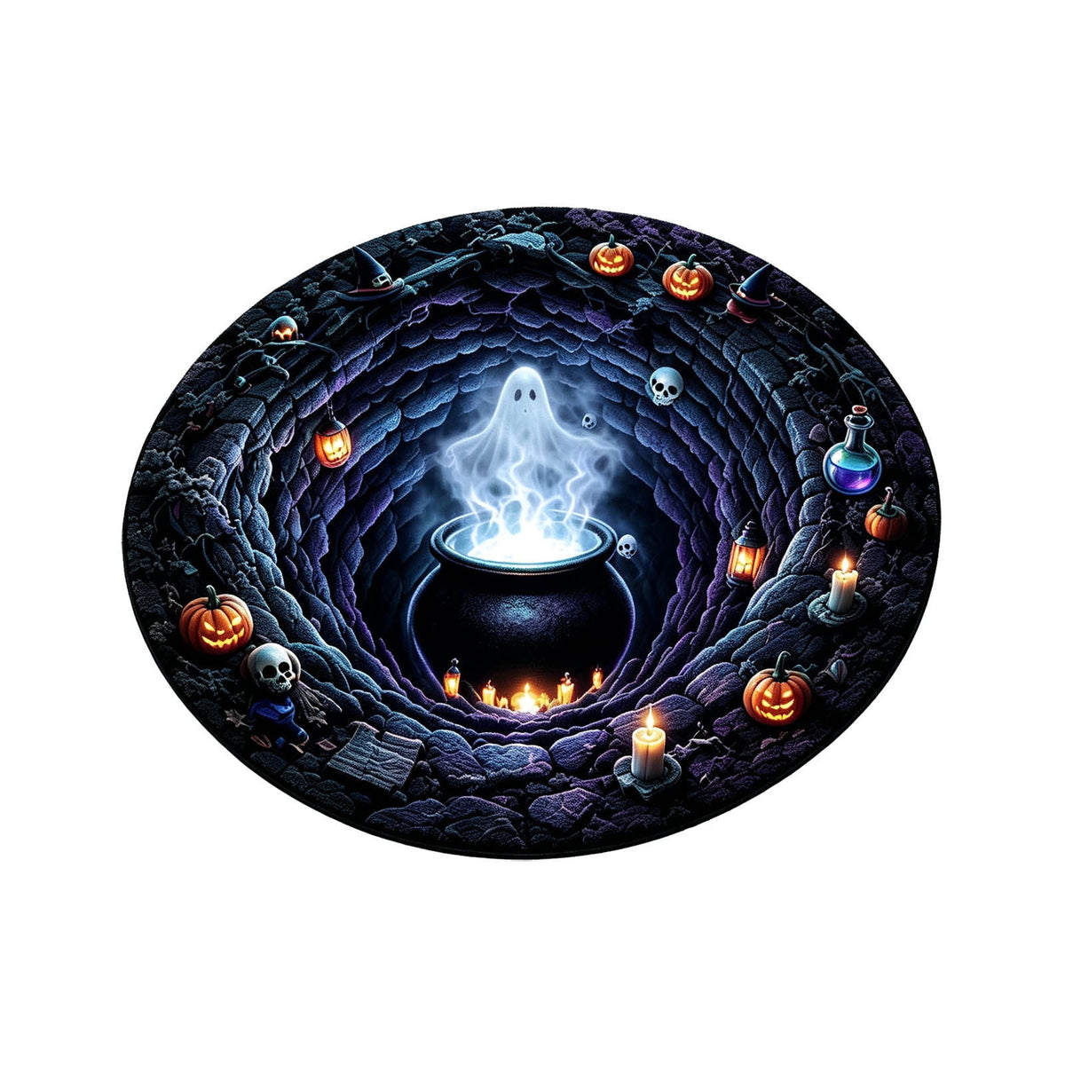 Win s Way 3D Illusion Round Halloween Rug Optical Illusion Doormat Non- Washable Entryway Decor Spooky Fall Front Door Mat for Party Decoration Available in 15.8/23.6/31.5 Inch