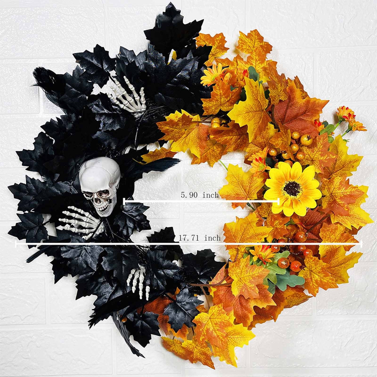 sruoe Halloween Decorations, Indoor Outdoor Halloween Decor, Artificial Wreaths, Halloween Decorations for Outside, Halloween Wreaths for Front Door, Halloween Horror Skeleton Maple Leaf Wreath