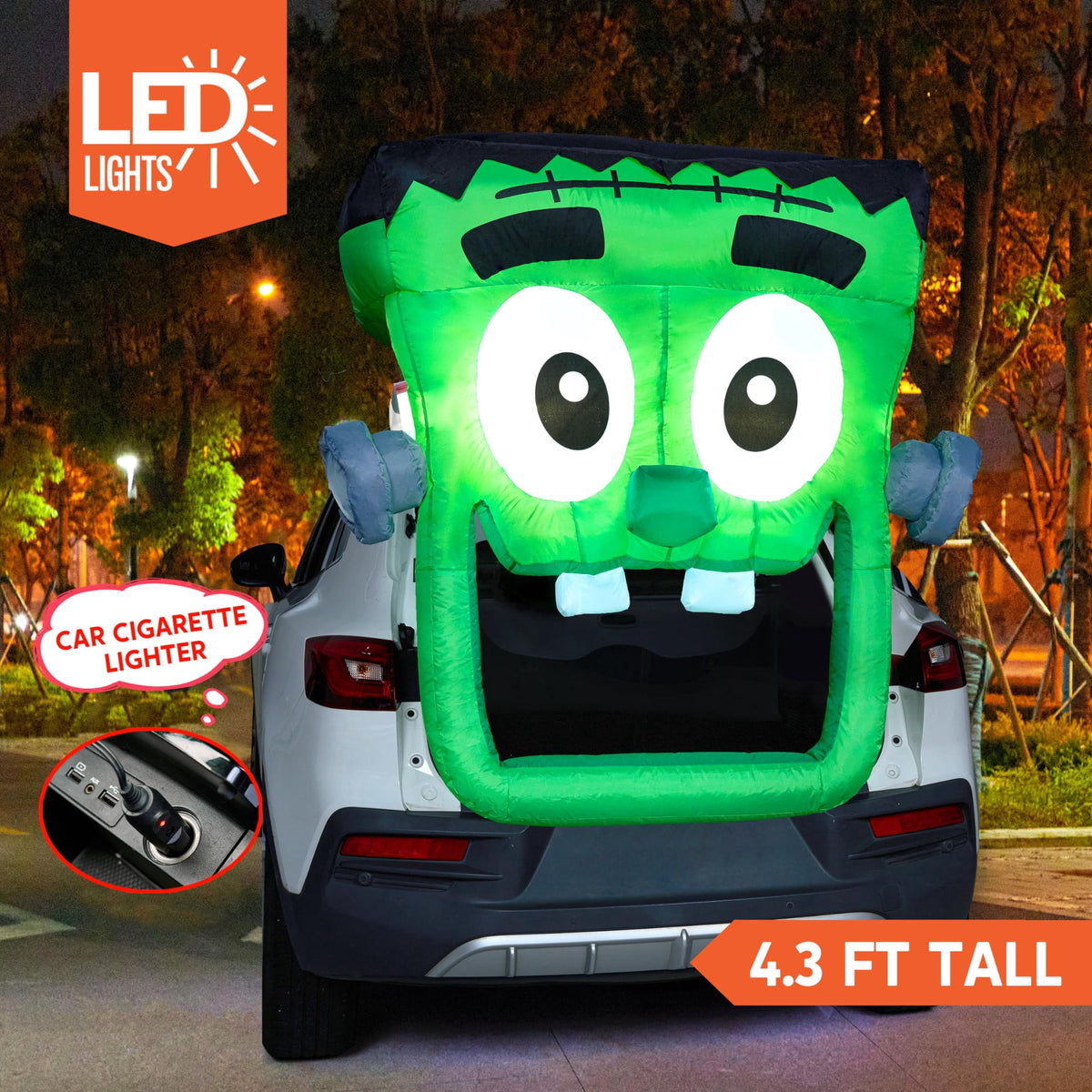 Joyfy 3.6 ft Animated Halloween Inflatable Dinosaur Decoration,Trunk or Treat Car Decorations Kit Dinosaur with Built-in LED Light for Halloween Party Indoor,Outdoor,Yard,Garden Decor