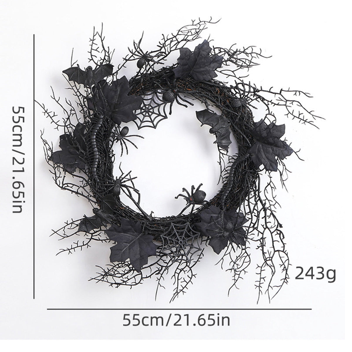 Halloween Door Wreath with Leaves and Red Roses, Halloween Wreath for Front Door, Branch Red Rose Wreath Halloween Decorations for Indoor Window Party Wall Home,20x20 Inch