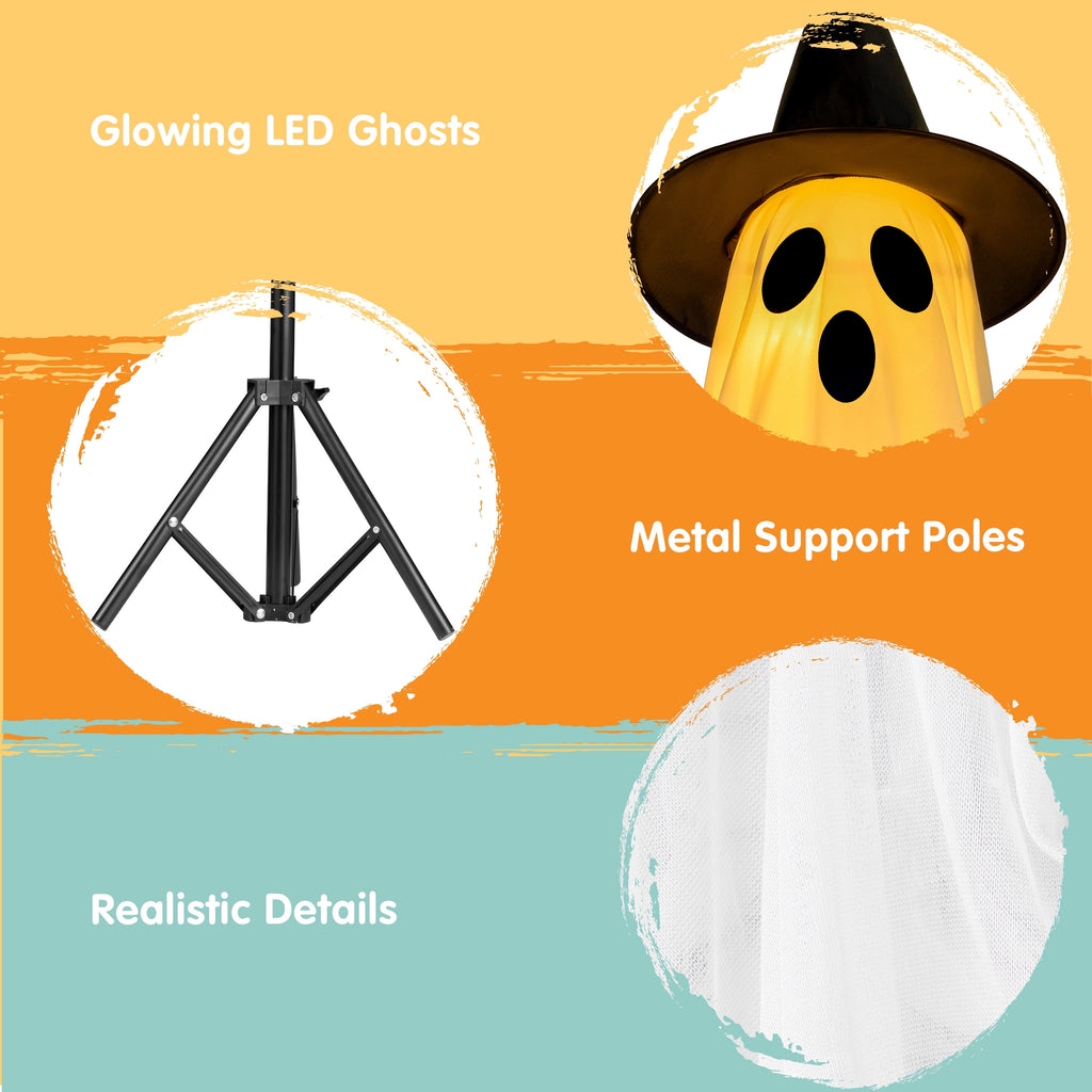 Joyfy 47"Cute Ghost Dog Halloween Decoration Outdoor, Reusable Spooky Standing Dog with Stakes, Soft White Light LED & 6 Hours ON + 18 Hours OFF Timer, Adorable Halloween Decor for Front Porch Yard