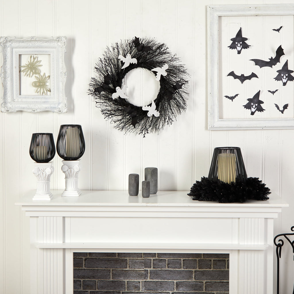 Nearly Natural 22in. Halloween Ghost and Bats Twig Wreath
