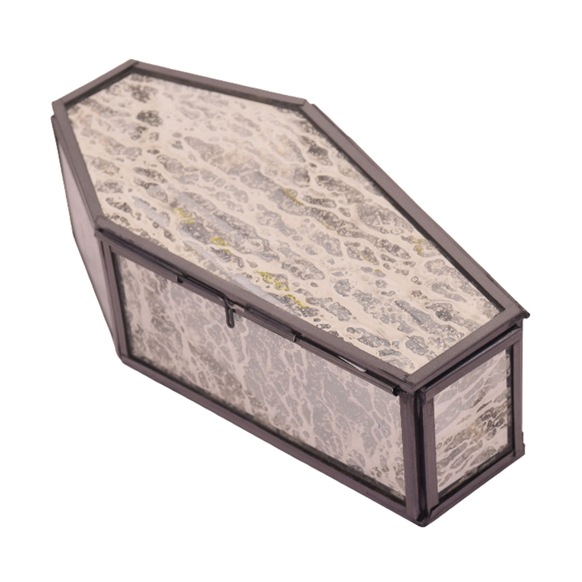 Halloween Décor Glass & Steel Coffin Decorative Box Antqiue Silver, 7.75 inch, By Way to Celebrate