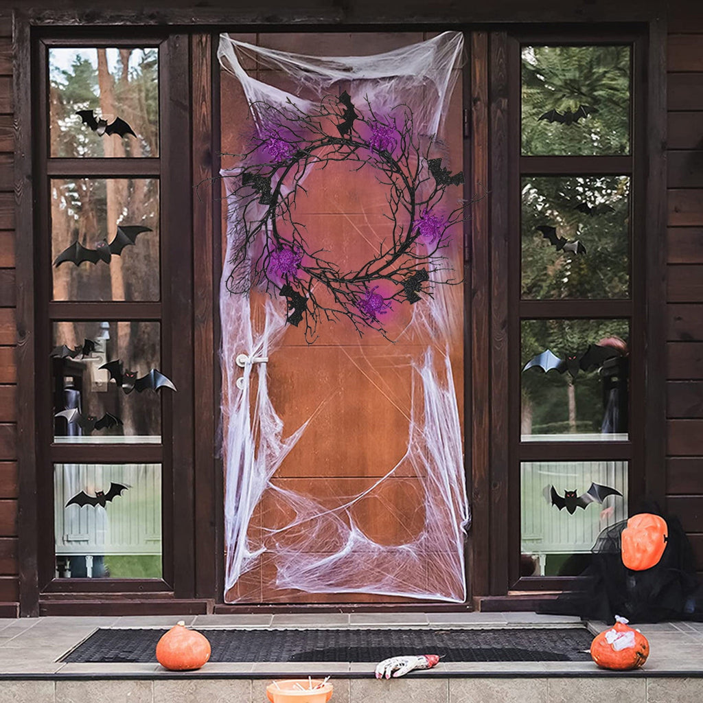 sruoe Halloween Decorations, Indoor Outdoor Halloween Decor, Artificial Wreaths, Halloween Decorations for Outside, Front Door Wreaths, Wreath for Indoor Outdoo Home Party Wreath with Light
