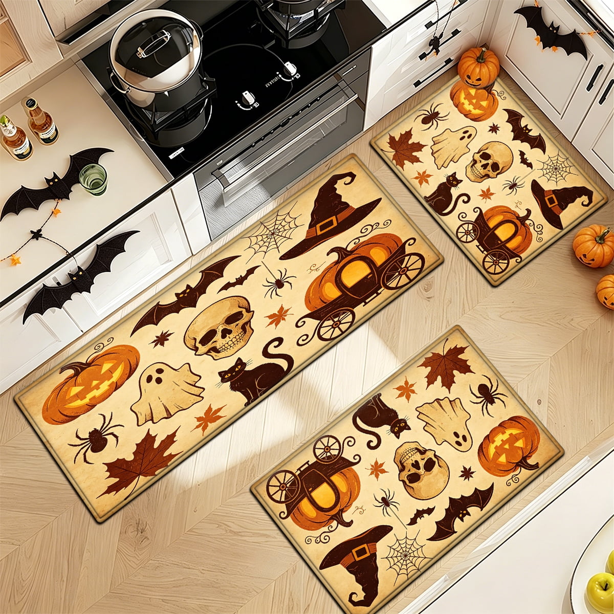 YIMEIS Halloween Pumpkin Lanterns Multi-purpose 1-Piece Flannel Mat and Kitchen Rugs,Soft Non-slip for Home Bedroom Bathroom