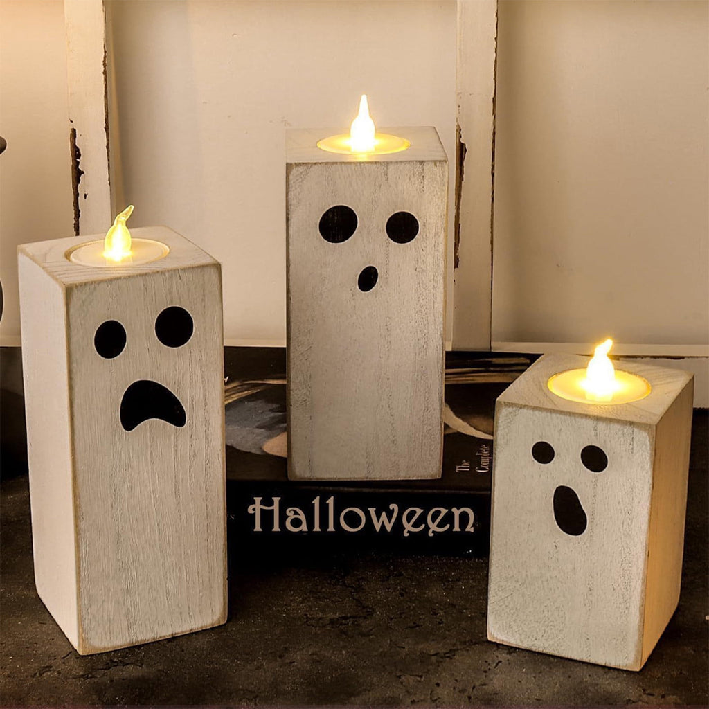 Halloween Decorations Indoor, Halloween Candelabra, Wooden Candle Base Holy Day Party Decoration Party Candle Table Aroma Tea Light Ornament, Halloween Party Decorations, Spooky Decor