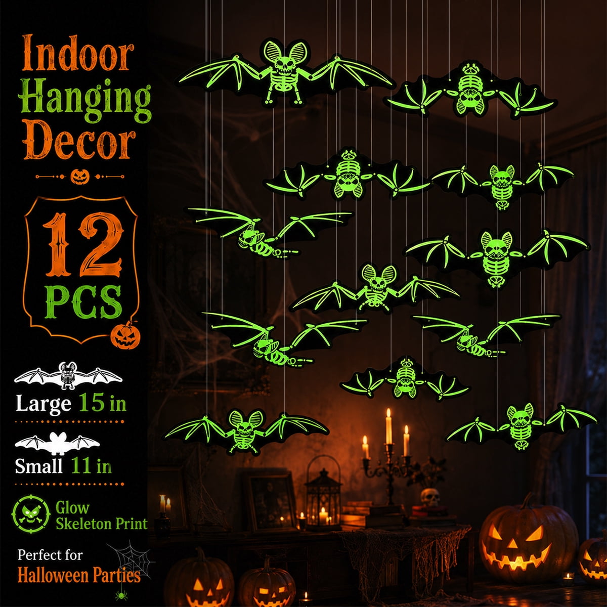 Halloween Decorations Bat 12PCS Large Glowing Skeleton Bats for Halloween Outdoor Tree Porch Yard Lawn Indoor Decor