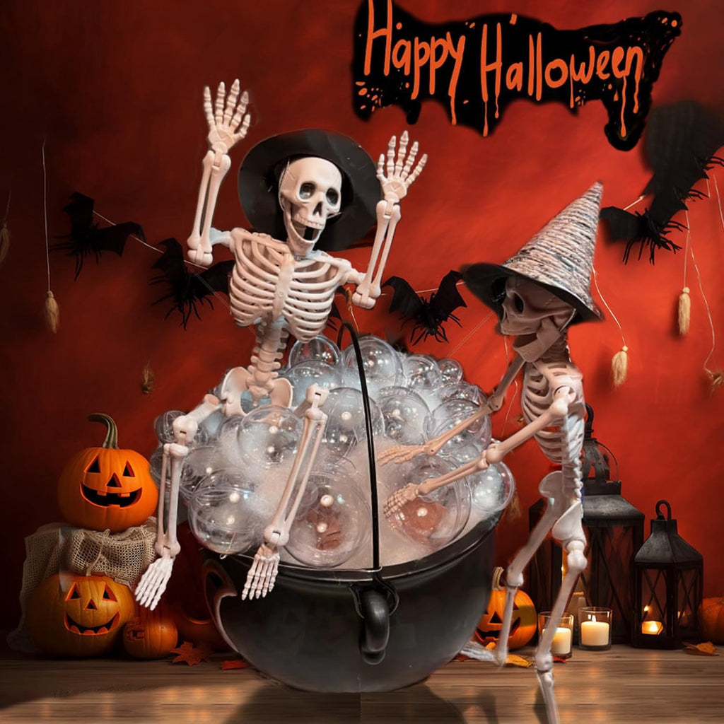 TETOU Halloween Pumpkin Skeleton Decorations with Posable Joints Skeletons for Party Haunted House Props Decorations, 2 Packs