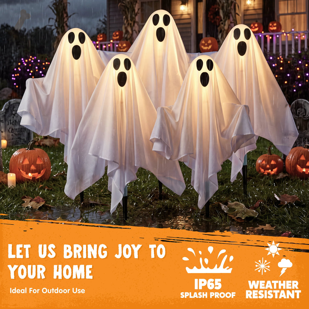 Joyfy 3 Packs Halloween Ghost Decorations Outdoor, Light Up Flying Ghost Pathway Lights， Battery Operated Watereproof Ghost Deocr with 3 Stakes, Halloween Yard Front Porch Haunted House Decorations