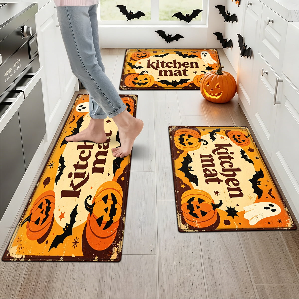 YIMEIS Halloween Orange Pumpkin Lantern Soft Non-slip 1Pc Flannel Mat and Kitchen Rugs,16''x24'',for Bathroom Entryway Bedroom