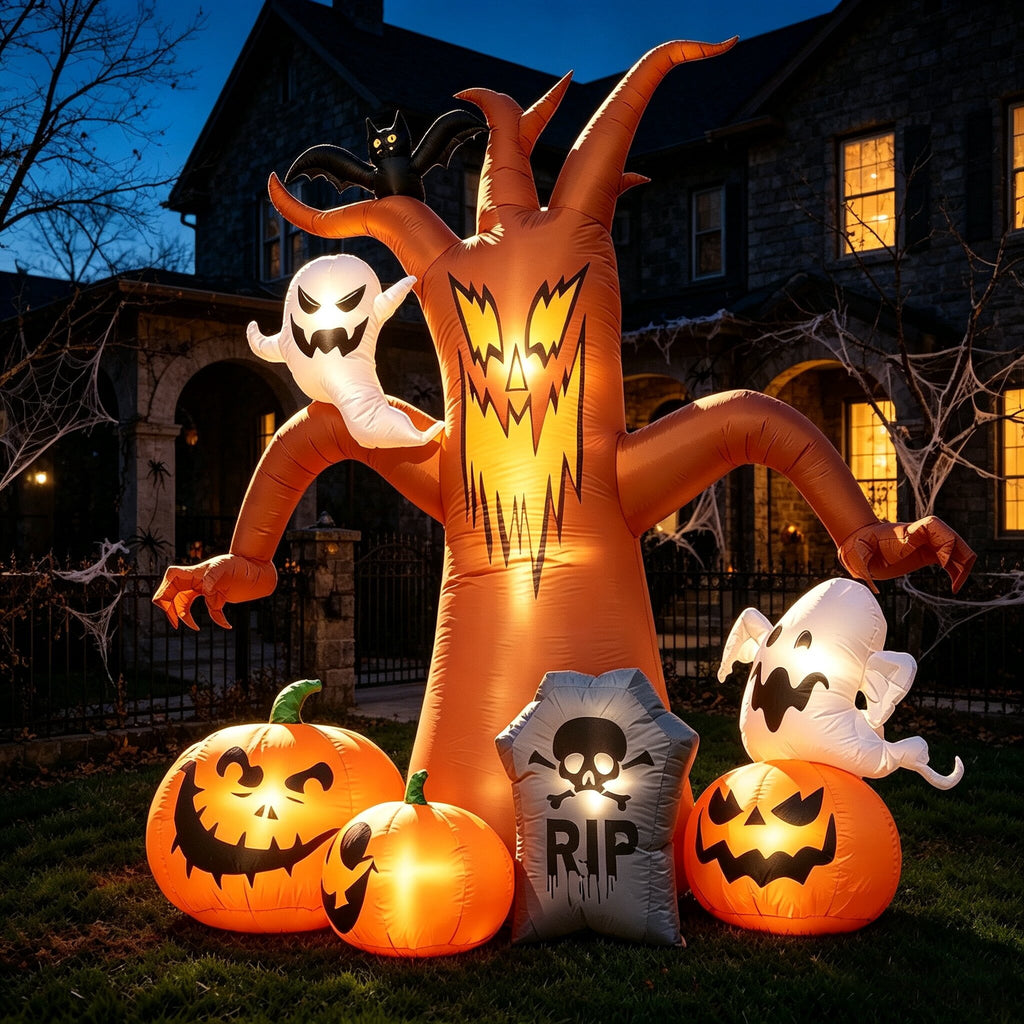 Coolmade 8ft Halloween Inflatables Decorations Inflatable Dead Tree Outdoor Decorations with LED Lights Built-in Blow Up Yard Decoration Pumpkin Ghost for Halloween Outdoor
