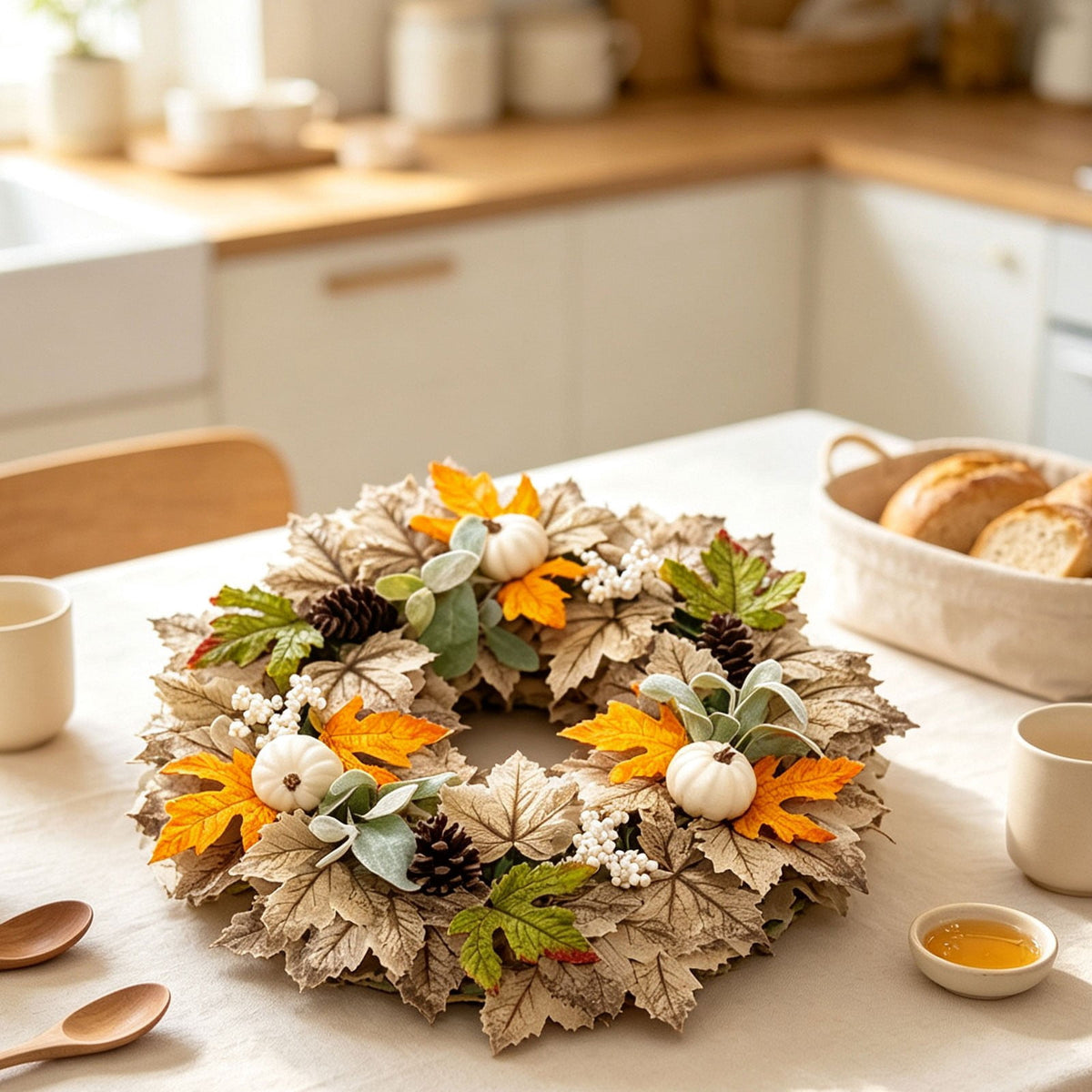 Fall Wreaths for Front Door, Farmhouse Autumn Wreath with Pumpkin Decorations, Fall Door Wreath Outdoor Indoor Thanksgiving Harvest Fall Decor