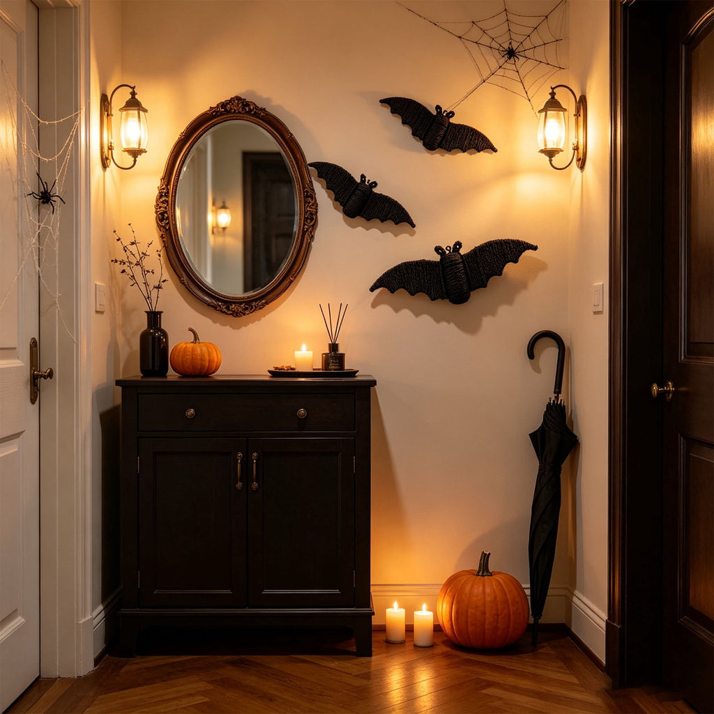 Black Rattan Wall Decoration, Halloween Wicker Bat Art, Indoor and Outdoor Festive Decor, Durable Plastic Material