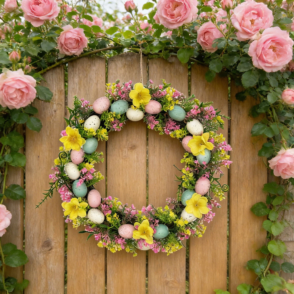 Rijanmt Decorative Plastic Easter Day Wreath, Multicolor