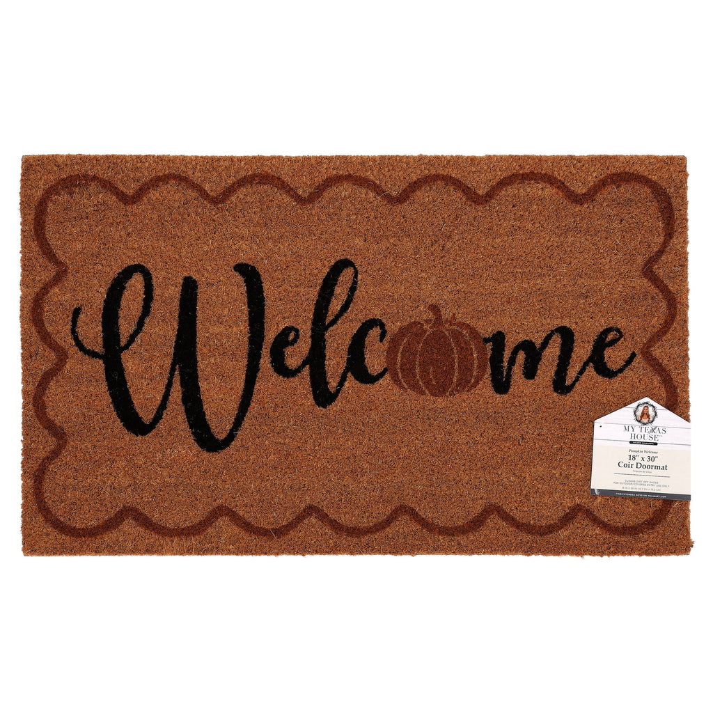My Texas House Halloween Natural/Multicolor Pumpkin Welcome Outdoor Coir Doormat, 30" x 48"