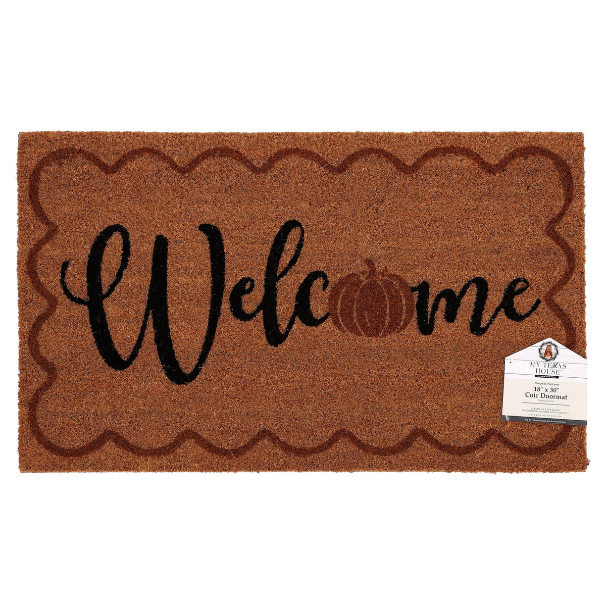 My Texas House Halloween Natural/Multicolor Pumpkin Welcome Outdoor Coir Doormat, 30" x 48"