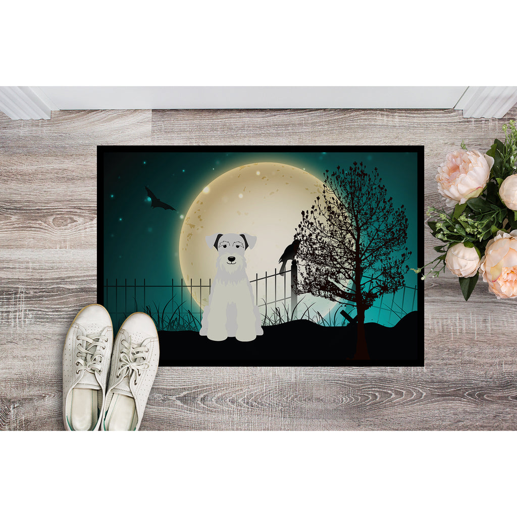 Carolines Treasures Halloween Scary Miniature Schanuzer White Door Mat Indoor Rug or Outdoor Welcome Mat 18x27 Doormat
