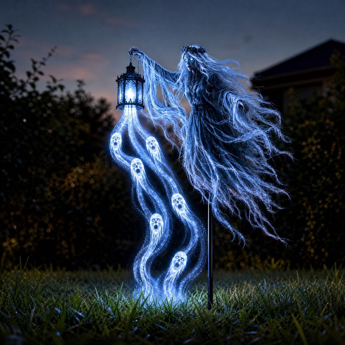 Halloween Solar Garden Stake Light,Metal Hanging Pumpkin Lantern Waterproof for Yard Lawn Proch